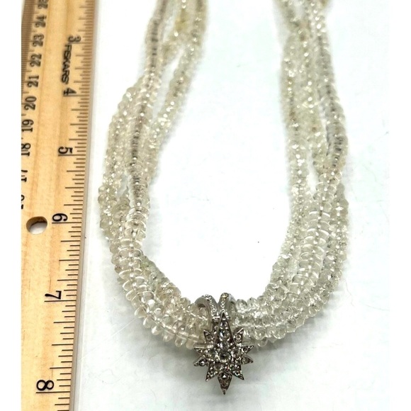 Vintage Multi-Strand Crystal Beaded Necklace With Rhinestone Starburst Pendant. - Picture 8 of 8